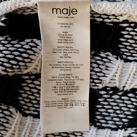 Maje Black & White Buffalo Check/Gingham/Plaid Cropped Sweater, Sz 2/US M - Picture 9 of 11